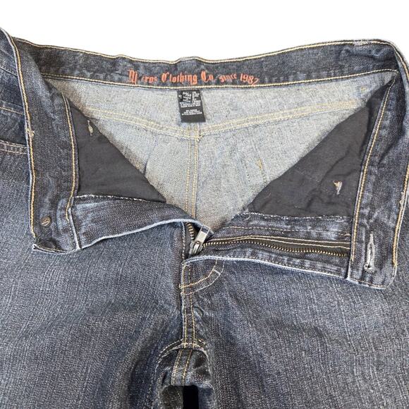 MCC Micros Y2K Embroidered‎ 90's Dark Wash Denim Jeans 34x32 Cross Straight - Picture 8 of 15